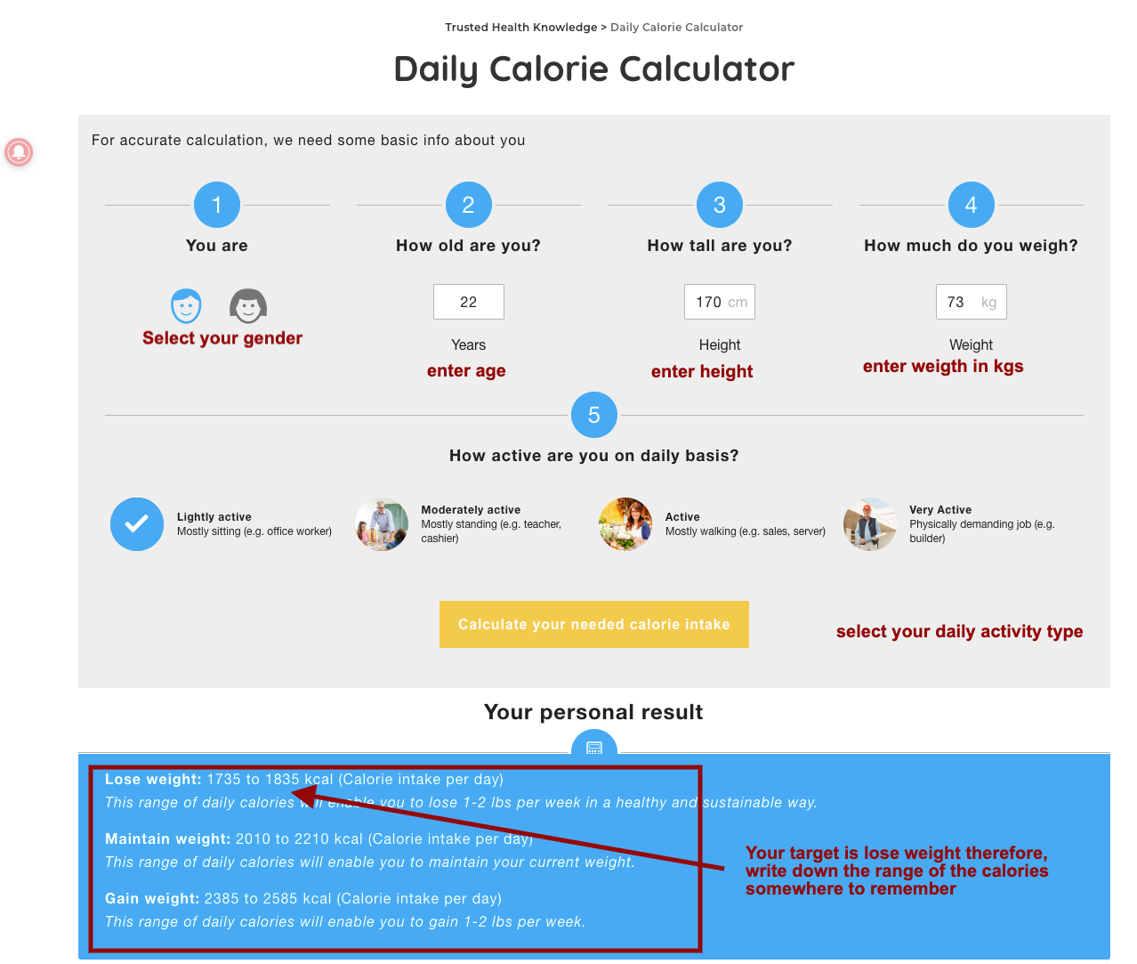 how to use daily calorie calculator